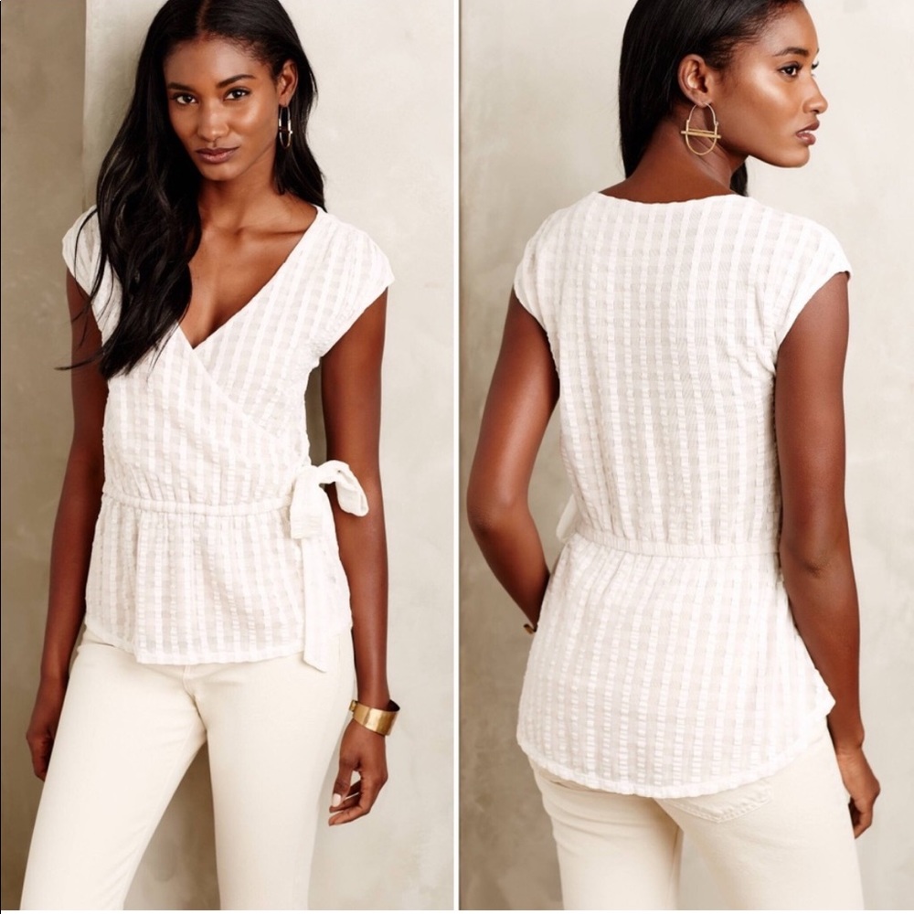 Anthropologie Deletta Malpelo Textured Faux Wrap Blouse Top Women’s Small